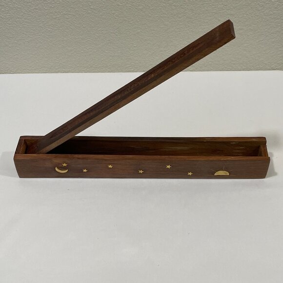(NEW) NEW AGE IMPORTS Wood & Brass Hinged Incense Combo Burner/Storage Box - Picture 1 of 6